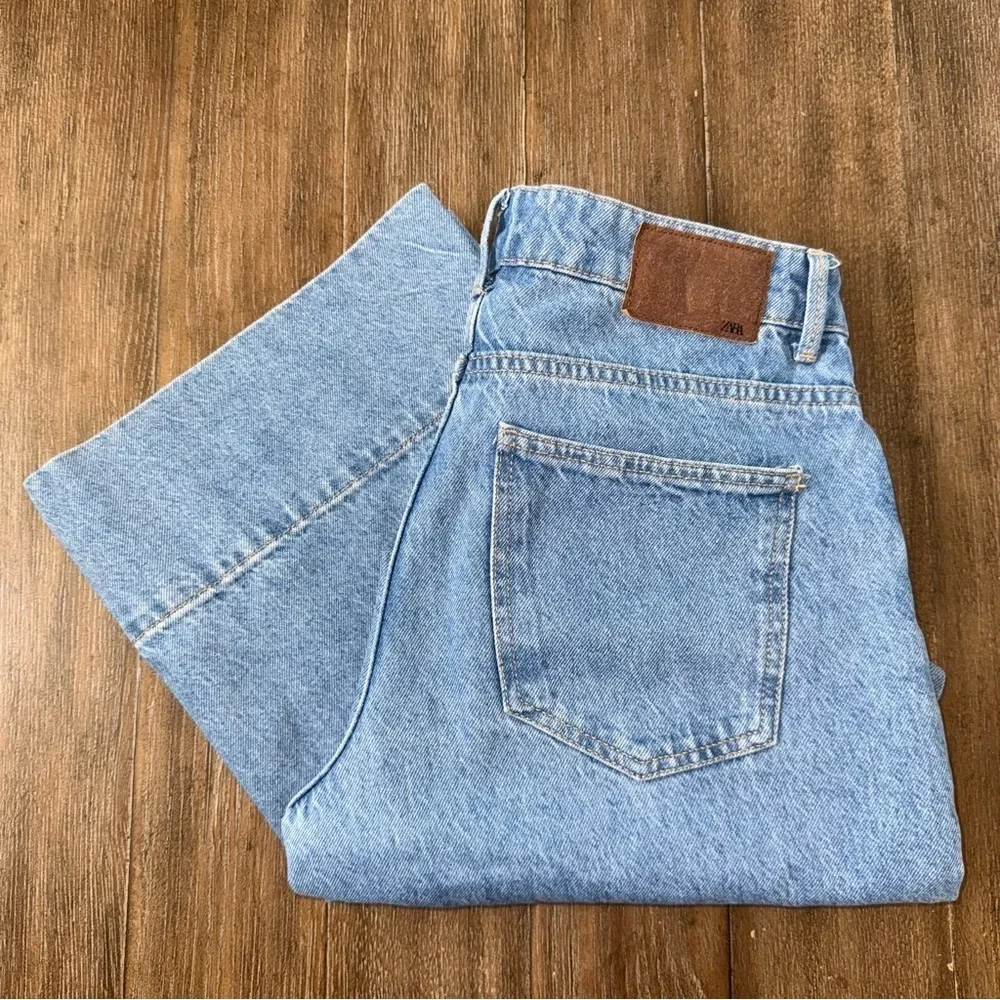 Zara Cropped Wide Leg Jeans high rise blue - Picture 3 of 12